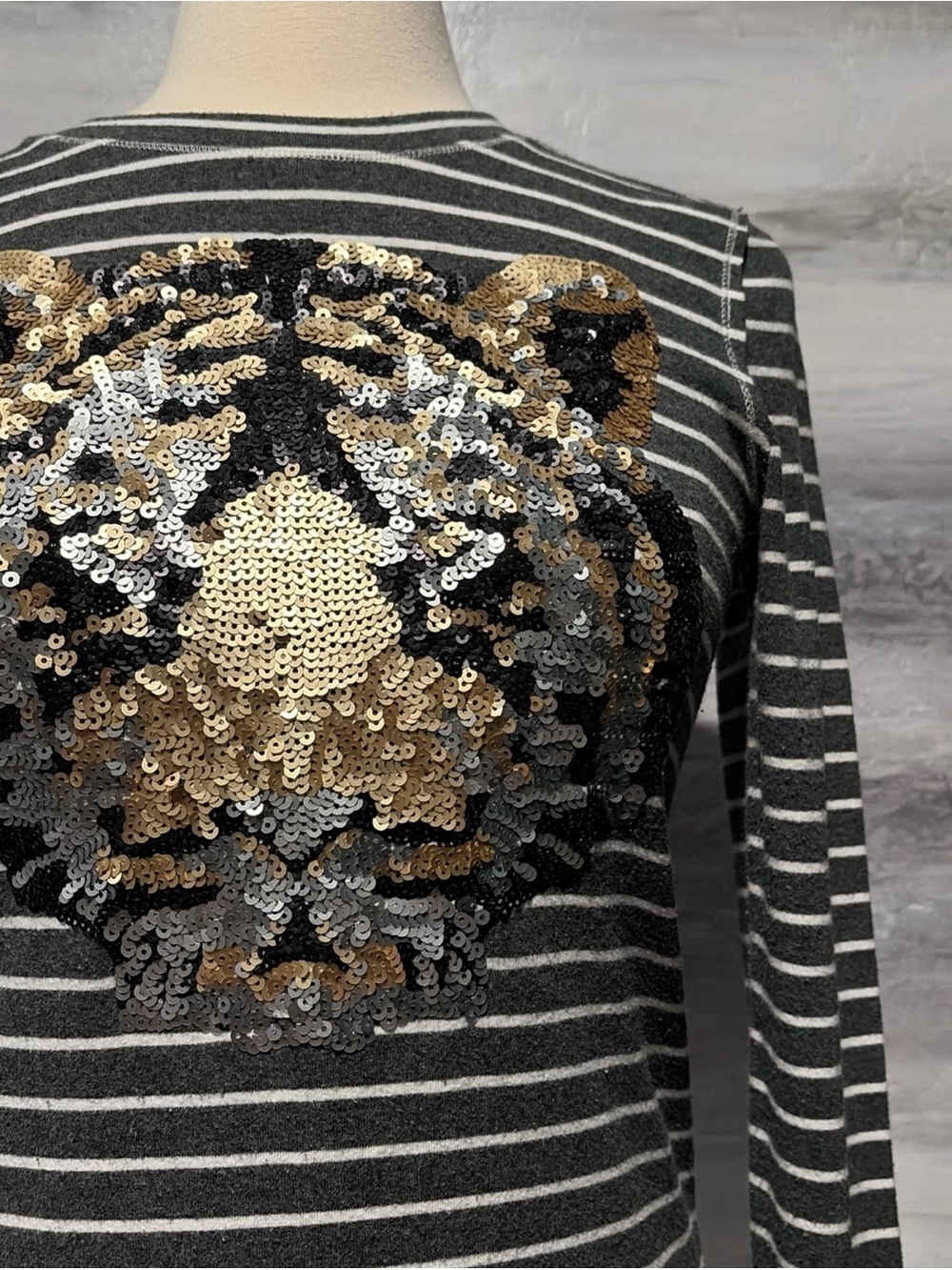 WE THE FREE PEOPLE Tiger Sequin Stripe Long Sleeve Top Stretch Tattoo Jungle - Picture 6 of 8
